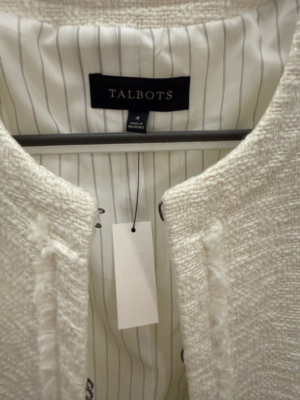 Talbots Ivory Tweed Ruffle-Cuff Open Jacket - Picture 2 of 4